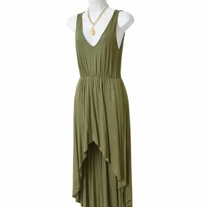 Sienna Sky Army Green Maxi Dress XS | Flowy High-Low Hem | Boho Summer Dress
